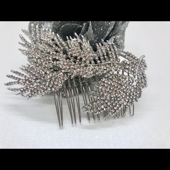 Crystal Feather Bridal Hair Comb Piece - Picture 2 of 7